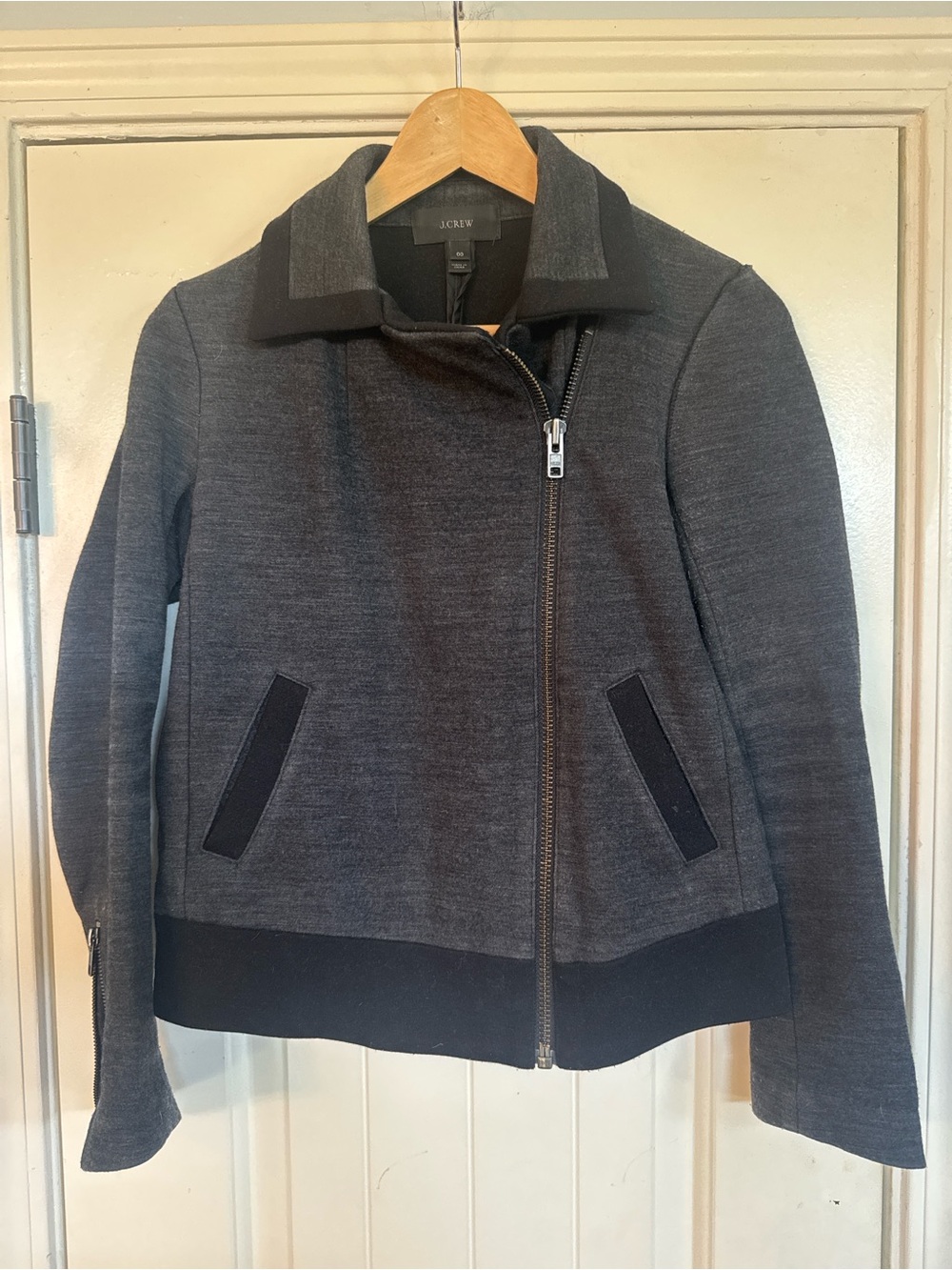 J. Crew Women's Charcoal Gray Asymmetric Zip Bomber Jacket